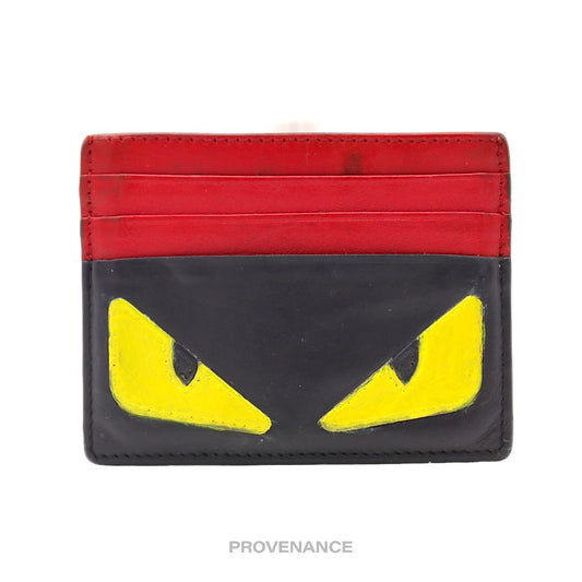 🔴 Fendi Monster Eyes Card Holder Wallet - Red/Black Leather