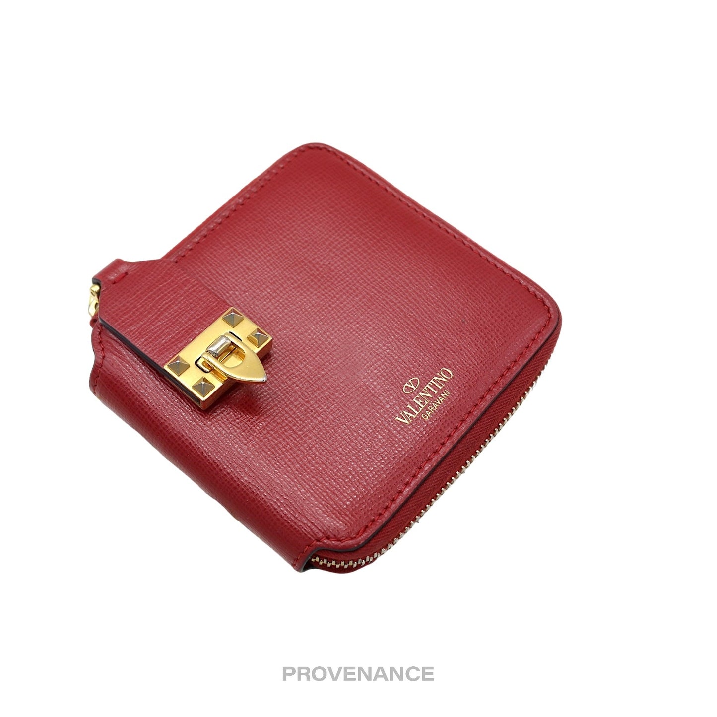 🔴 Valentino Stud Clasp Zip Wallet - Red Gold