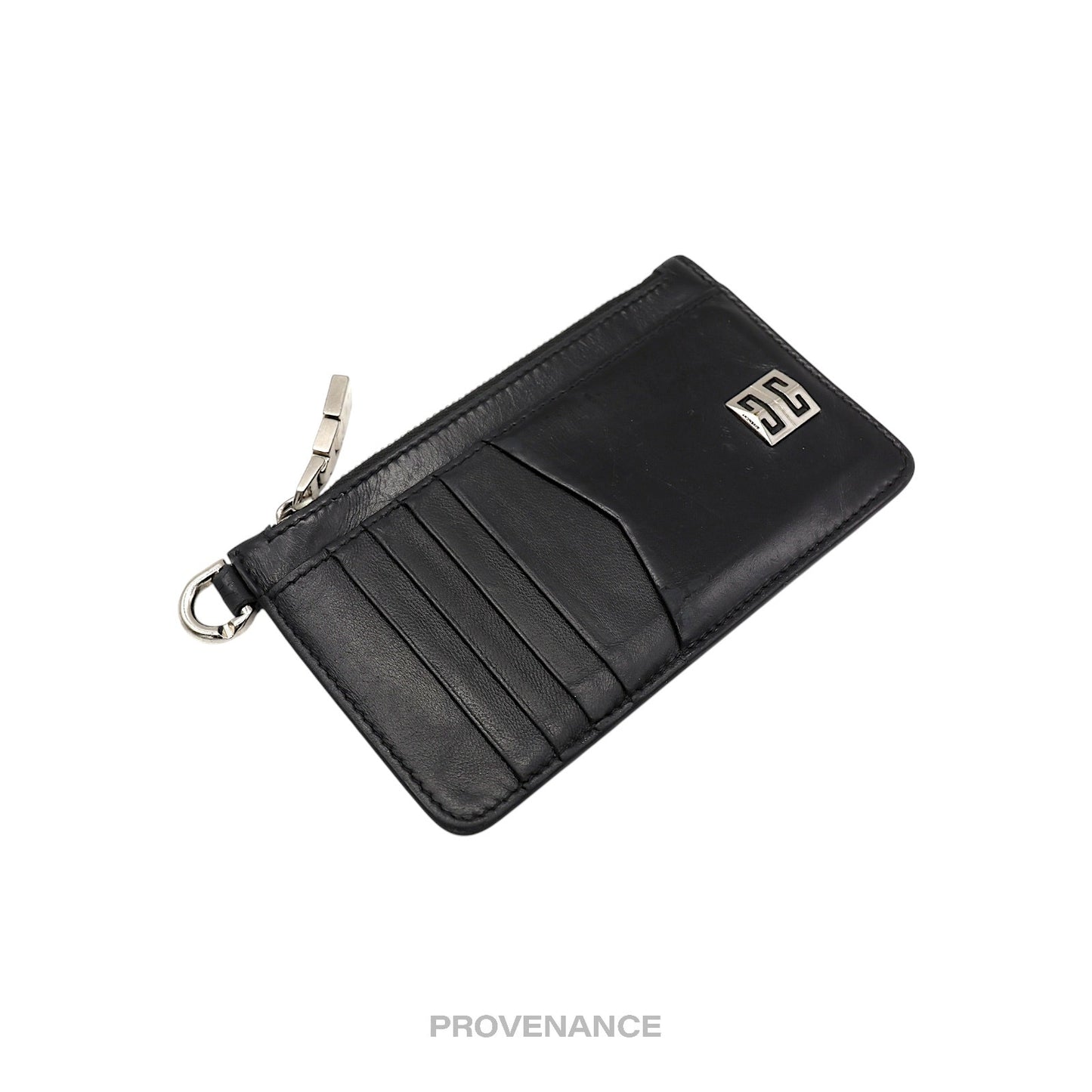 🔴 Givenchy 4G Logo Zip Card Holder Wallet - Black Leather