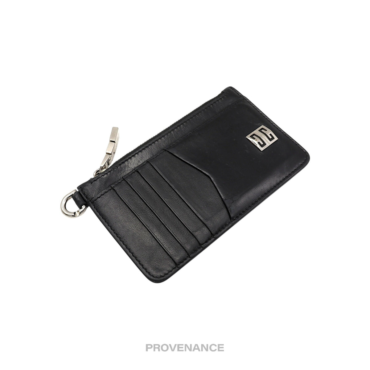 🔴 Givenchy 4G Logo Zip Card Holder Wallet - Black Leather