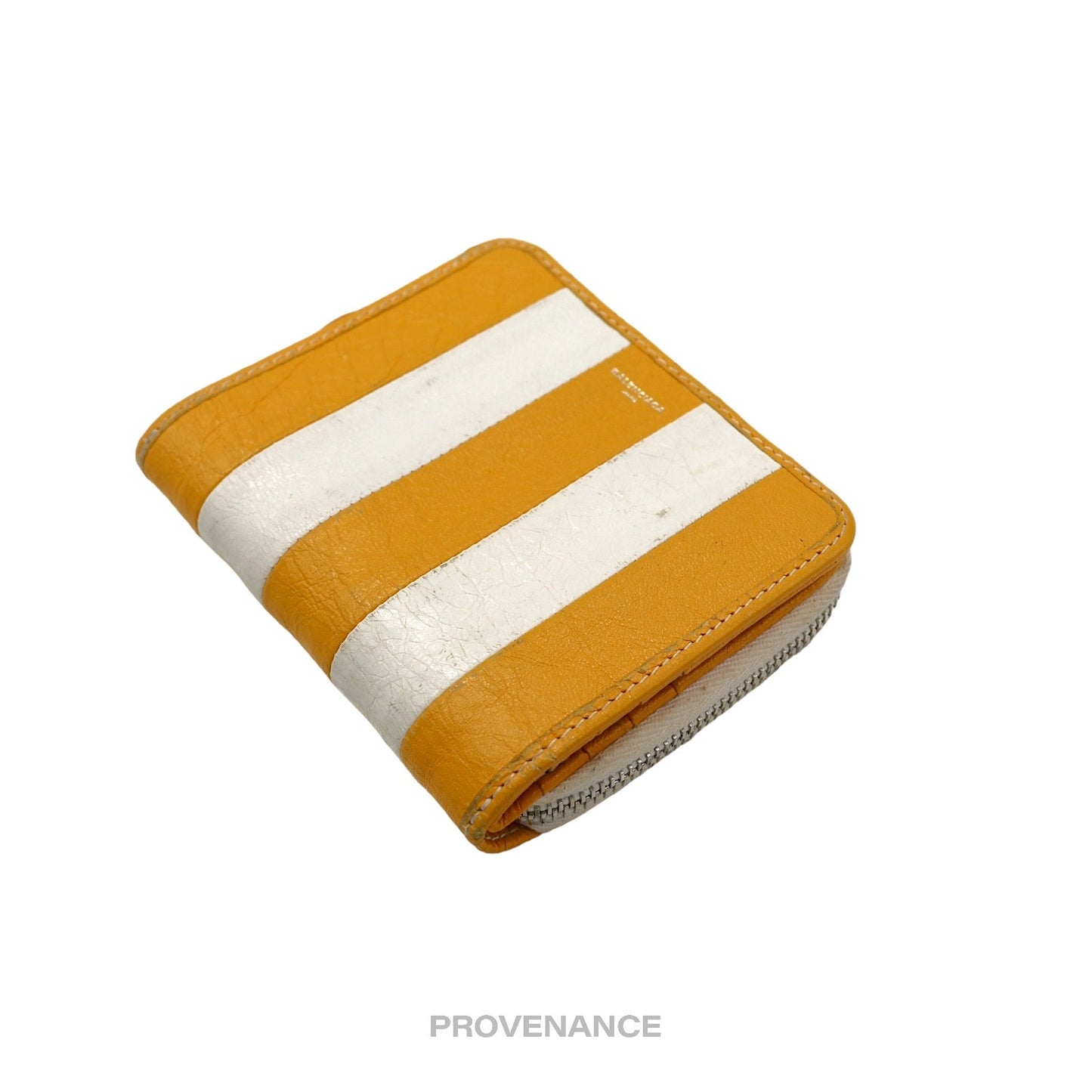 🔴 Balenciaga Logo Bazaar Zip Wallet - Yellow White Striped