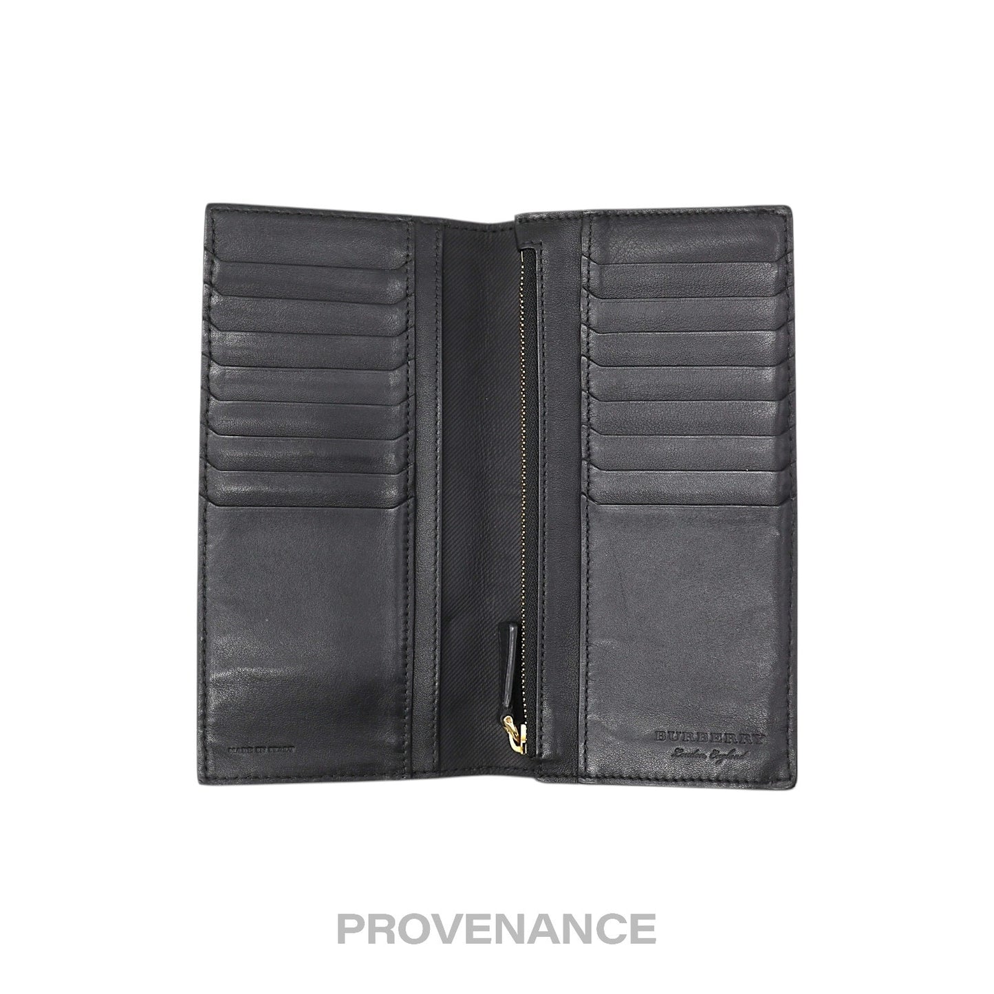 🔴 Burberry Logo Long Wallet - Black Leather