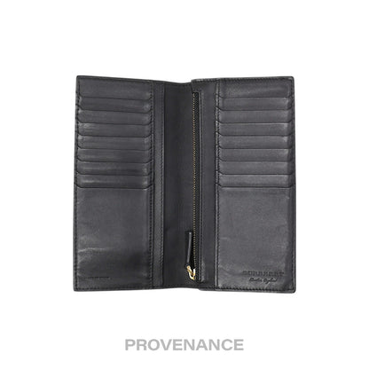 🔴 Burberry Logo Long Wallet - Black Leather