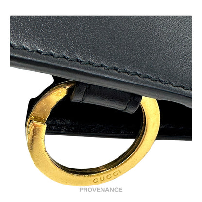 🔴 Gucci GG Vintage Logo 6 Key Holder - Black Leather Gold
