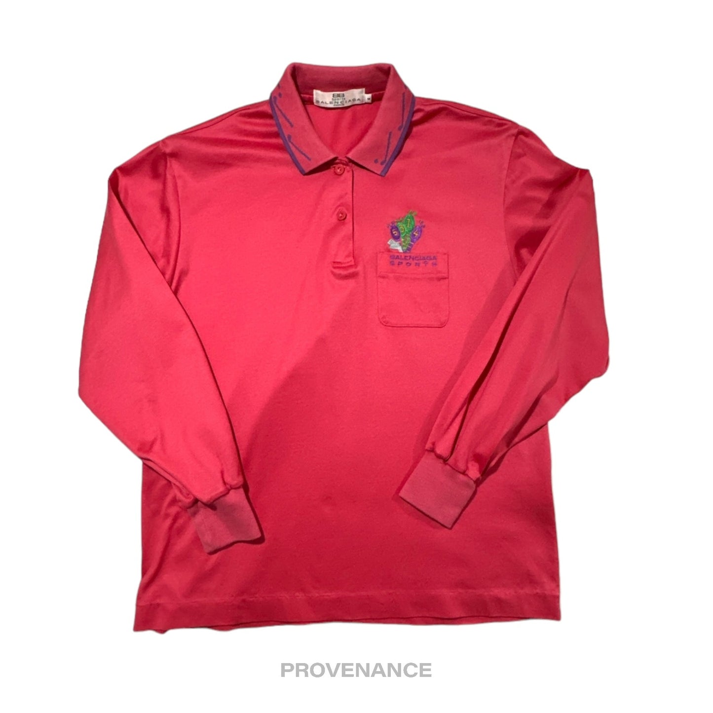 🔴 BALENCIAGA BB Embroidered Long Sleeve Polo Shirt - Red M