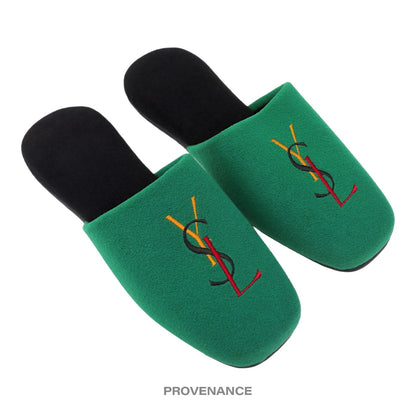 🔴 Yves Saint Laurent YSL Logo Slipper - Green Velour