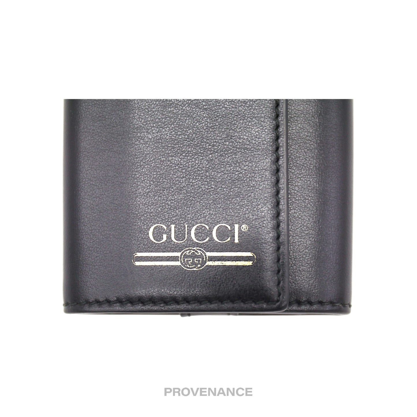 🔴 Gucci GG Vintage Logo 6 Key Holder - Black Leather Gold