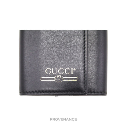 🔴 Gucci GG Vintage Logo 6 Key Holder - Black Leather Gold
