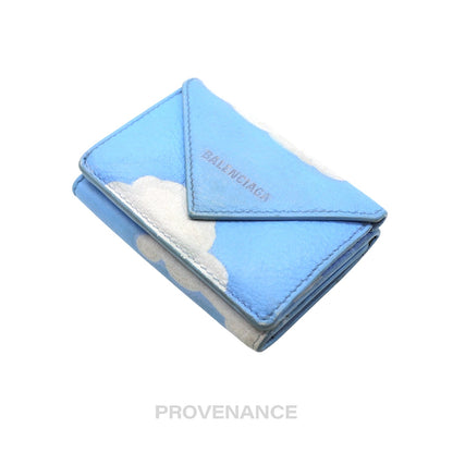 🔴 Balenciaga Papier Mini Card Wallet - Cloud Blue Leather