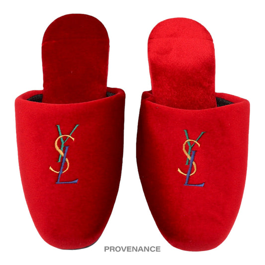 🔴 Yves Saint Laurent YSL Logo Slipper - Red Velour