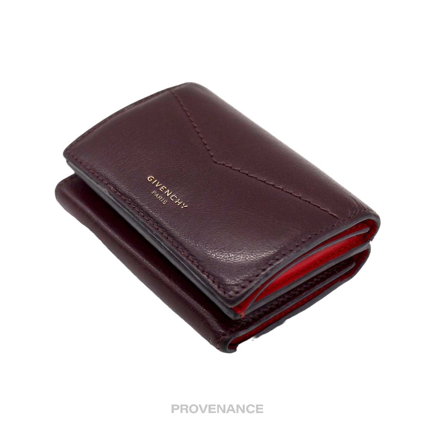 🔴 Givenchy Two Tone Trifold Wallet - Burgundy Leather
