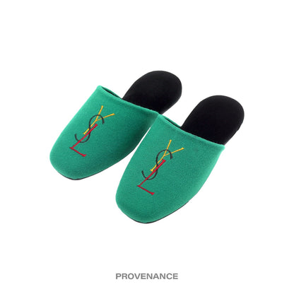 🔴 Yves Saint Laurent YSL Logo Slipper - Green Velour