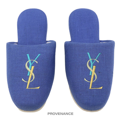 🔴 Yves Saint Laurent YSL Logo Slipper - Blue Canvas