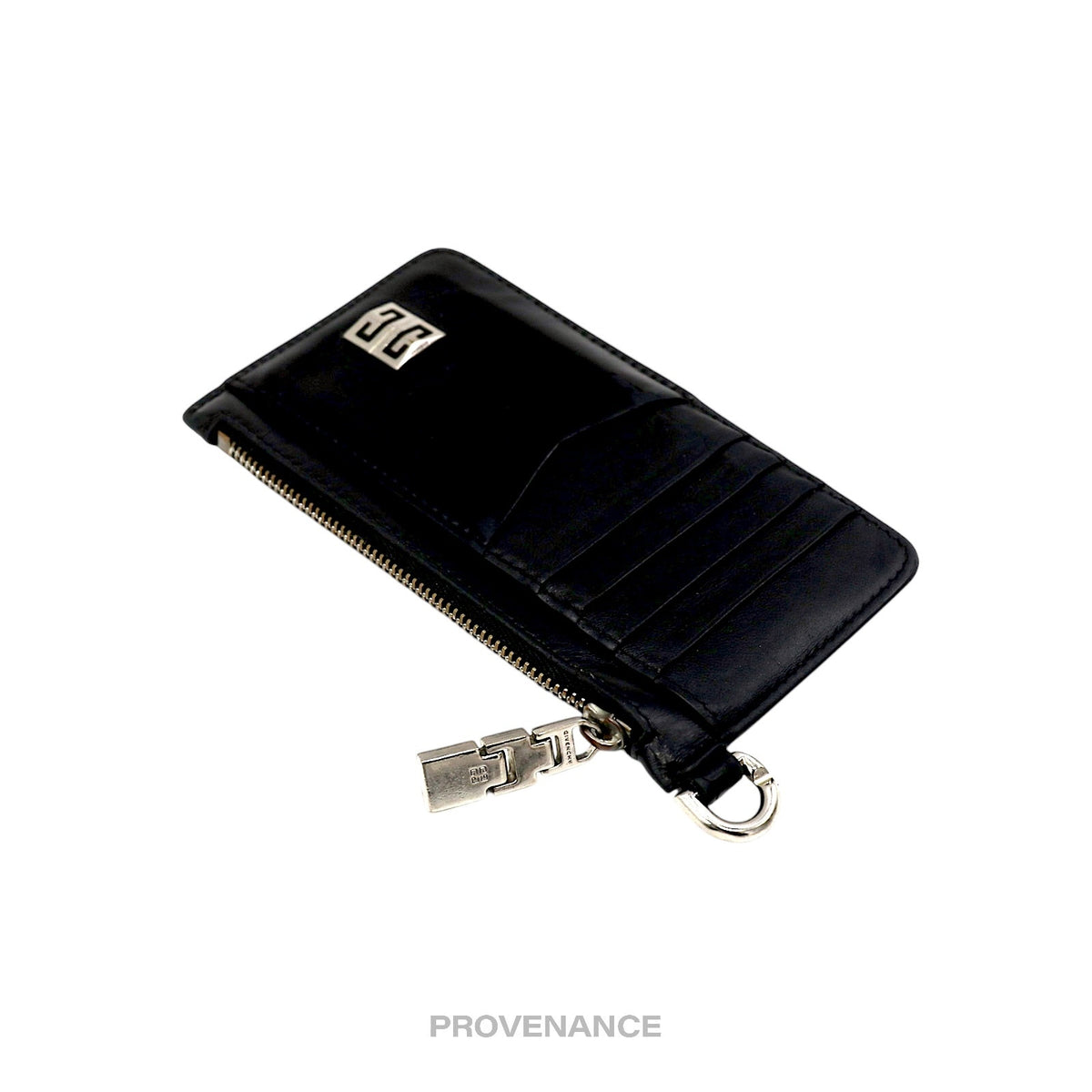 🔴 Givenchy 4G Logo Zip Card Holder Wallet - Black Leather