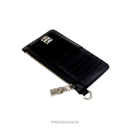 🔴 Givenchy 4G Logo Zip Card Holder Wallet - Black Leather
