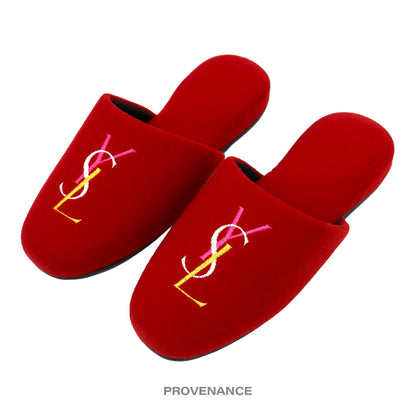 🔴 Yves Saint Laurent YSL Logo Slipper - Red Velour