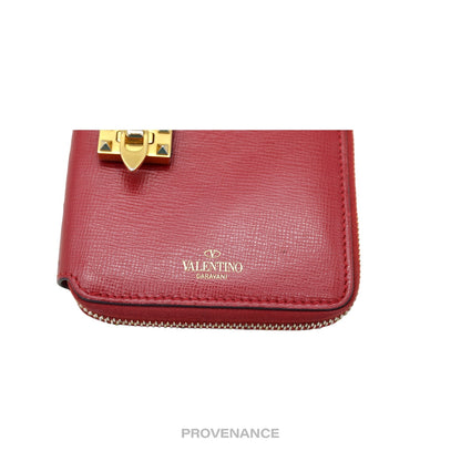 🔴 Valentino Stud Clasp Zip Wallet - Red Gold