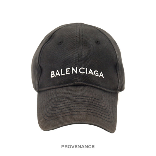 🔴 Balenciaga Embroidered Logo Cap - Washed Black
