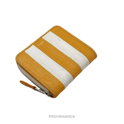 🔴 Balenciaga Logo Bazaar Zip Wallet - Yellow White Striped