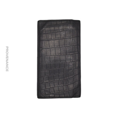 🔴 Saint Laurent Paris SLP Long Wallet - Black Croc Leather