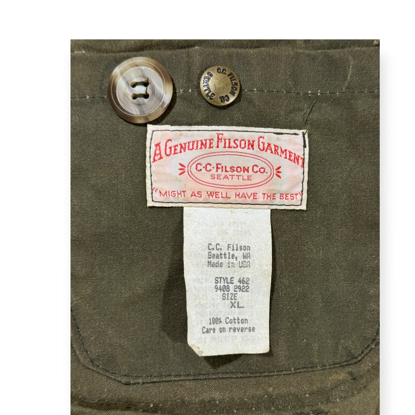 🔴 Filson Oil Tin Cloth Hunting Jacket 462 USA Vintage XL 46