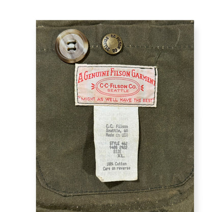 🔴 Filson Oil Tin Cloth Hunting Jacket 462 USA Vintage XL 46