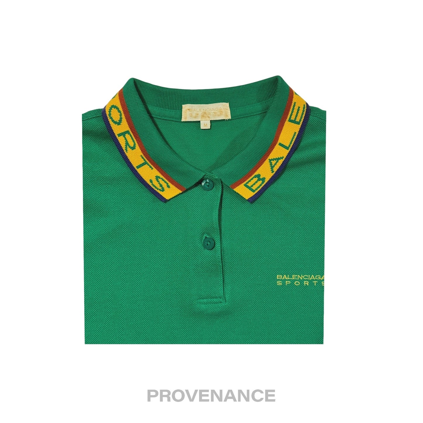 🔴 Balenciaga Sports Pique Polo Shirt - Green Embroidered M