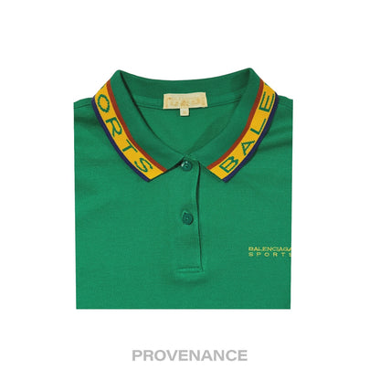 🔴 Balenciaga Sports Pique Polo Shirt - Green Embroidered M
