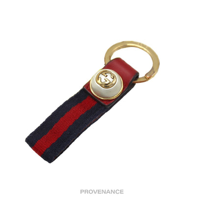 🔴 Gucci Logo GG Keychain -  Signature Web Red/Navy