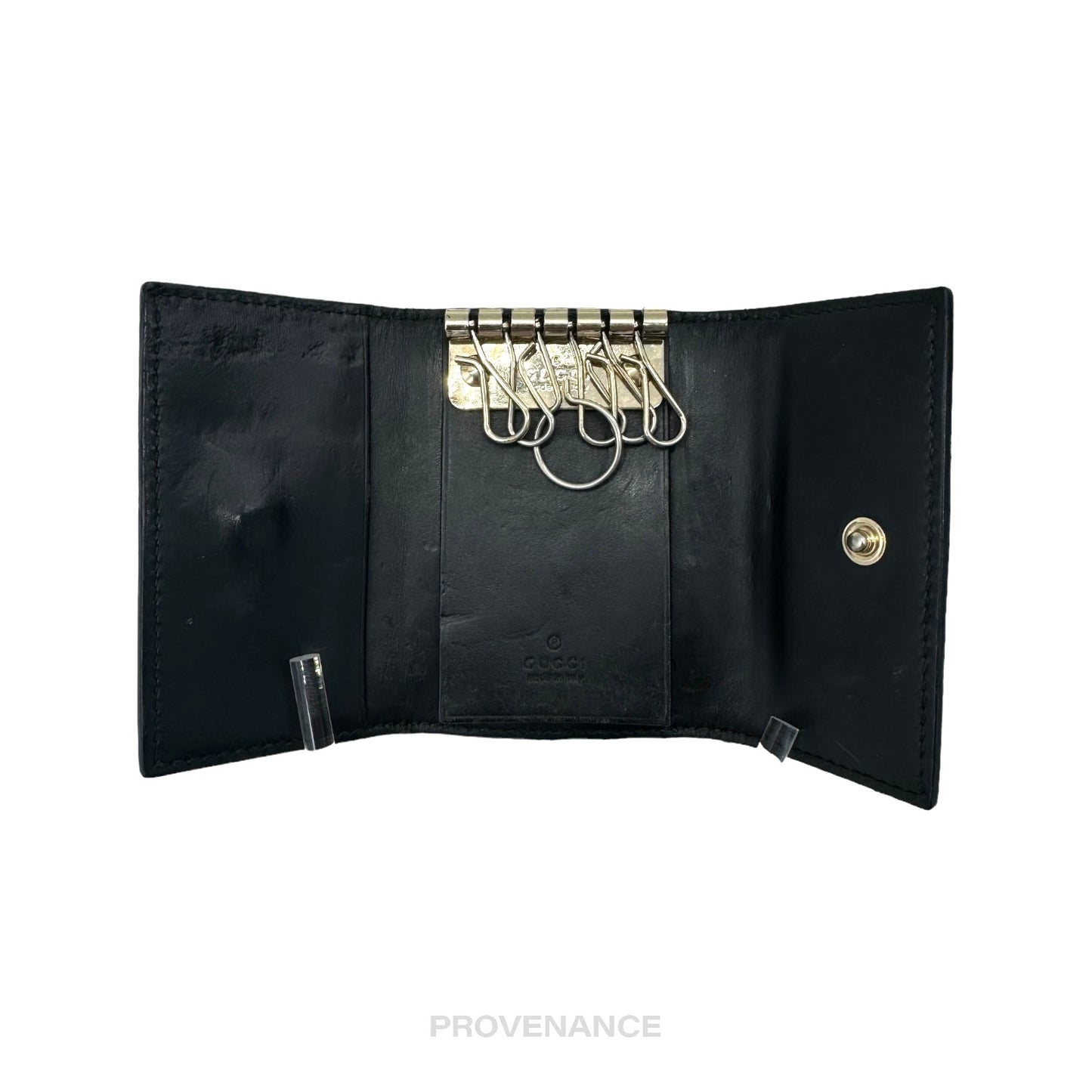 🔴 Gucci Bow 6 Key Holder - Black Guccissima Leather Gold