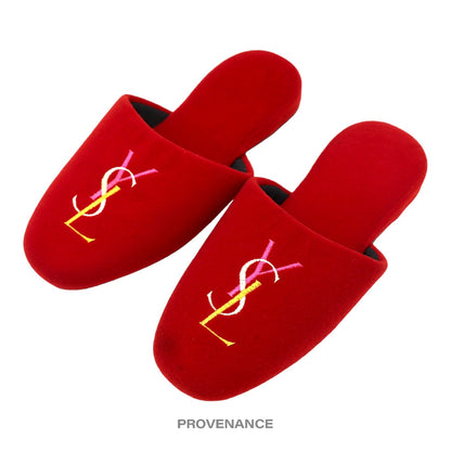 🔴 Yves Saint Laurent YSL Logo Slipper - Red Velour