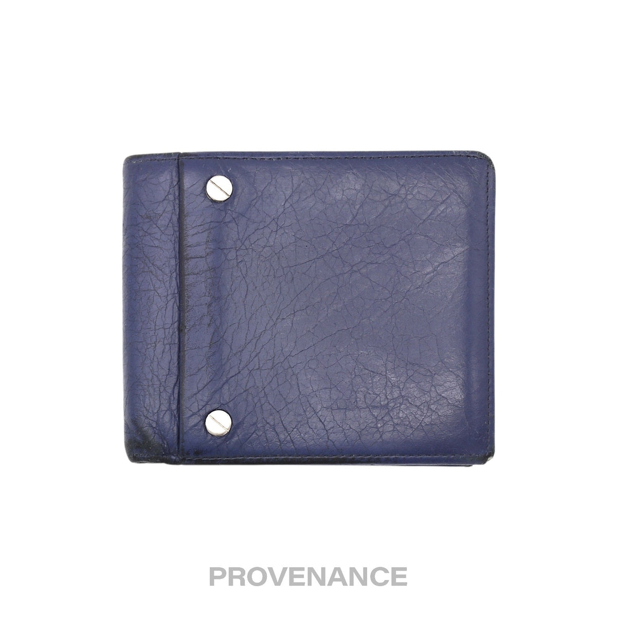 🔴 Balenciaga Screw Stud Bifold Wallet - Navy Blue Lambskin