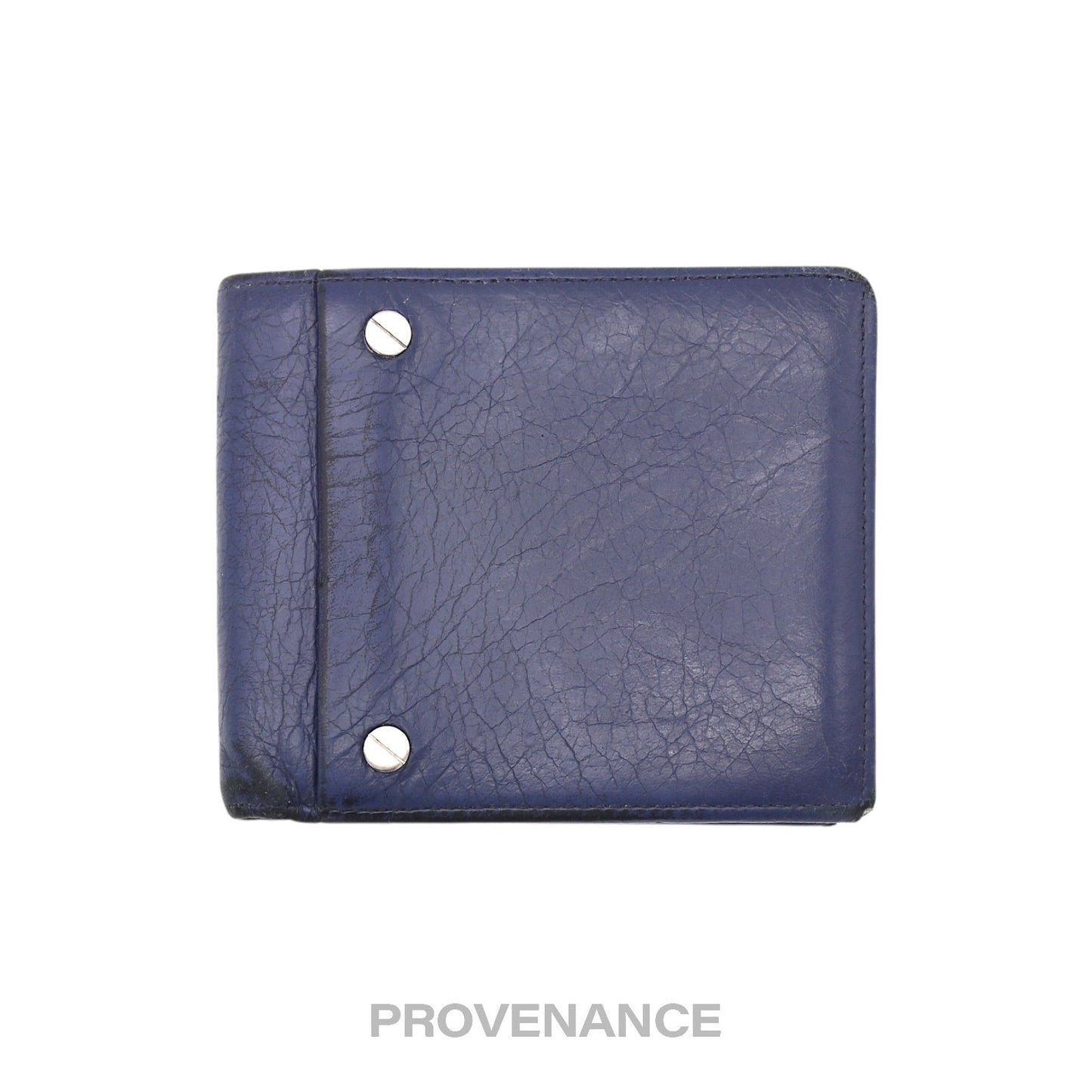 🔴 Balenciaga Screw Stud Bifold Wallet - Navy Blue Lambskin