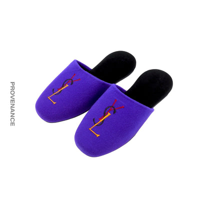 🔴 Yves Saint Laurent YSL Velour Logo Slipper - Purple