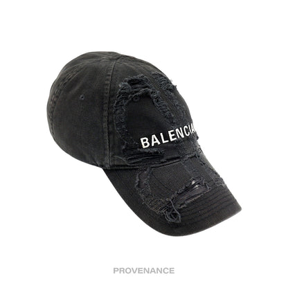 🔴 Balenciaga Embroidered Logo BB Lazer Destroyed Cap Black
