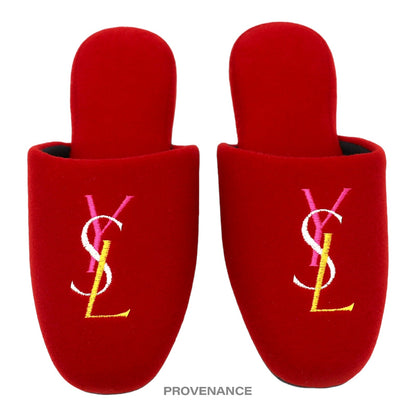 🔴 Yves Saint Laurent YSL Logo Slipper - Red Velour