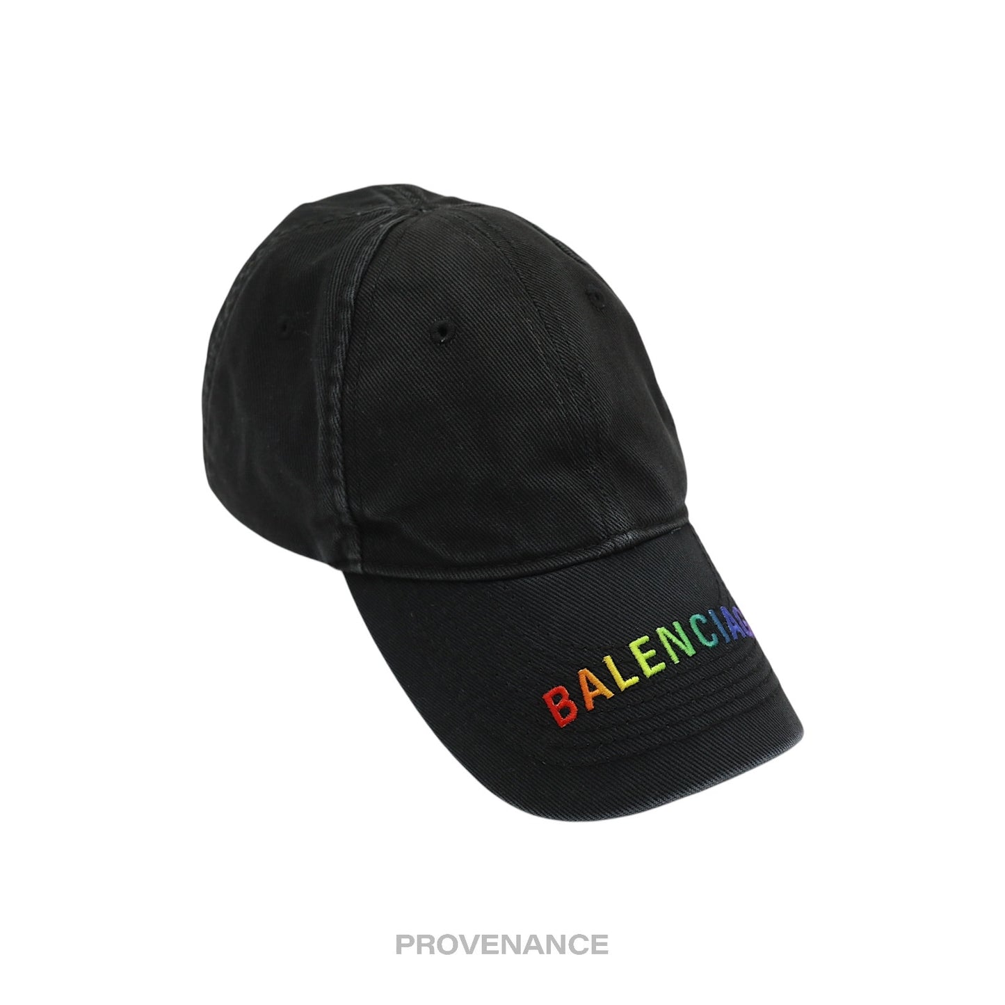 🔴 Balenciaga Embroidered Rainbow Logo Cap - Washed Black