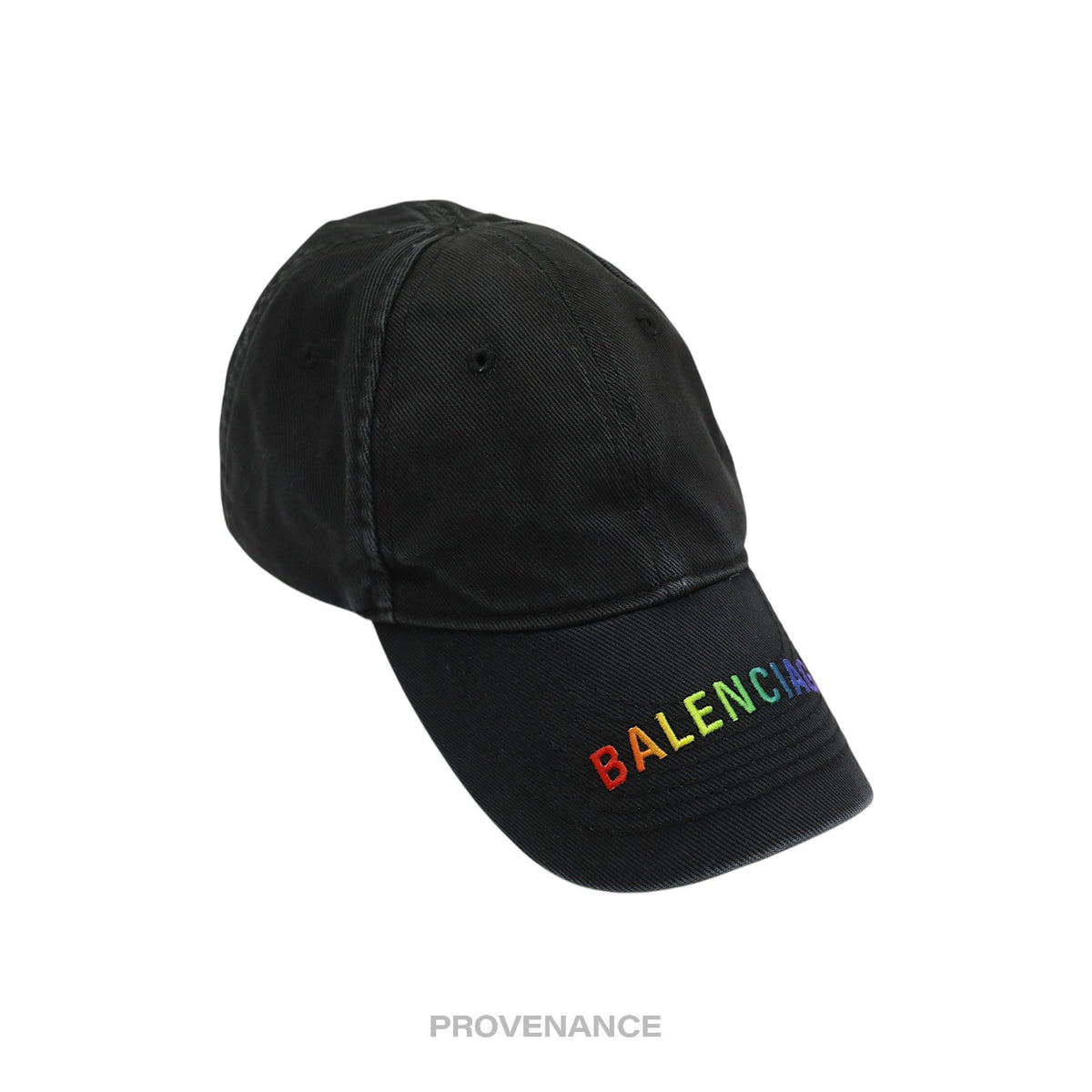🔴 Balenciaga Embroidered Rainbow Logo Cap - Washed Black