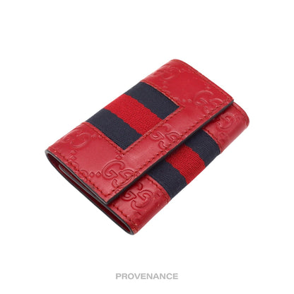 🔴 Gucci GG Web 6 Key Holder - Red Guccissima Leather
