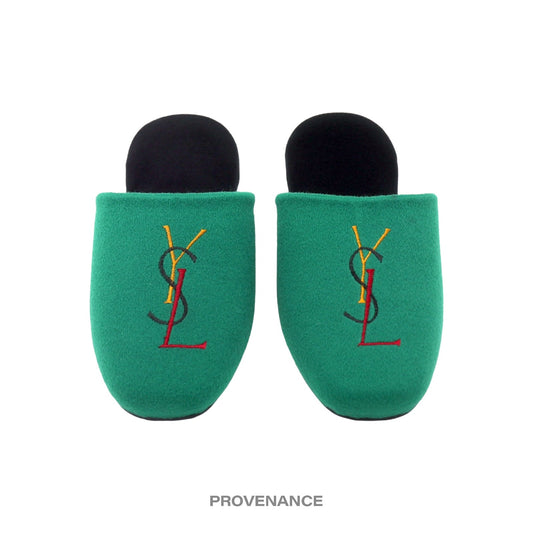 🔴 Yves Saint Laurent YSL Logo Slipper - Green Velour