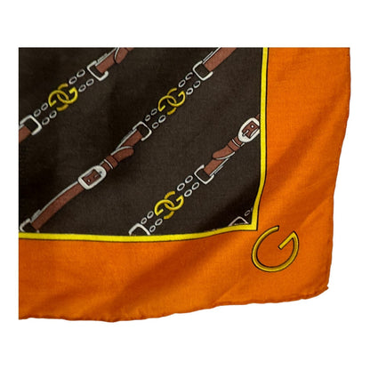 🔴 Gucci GG Logo Belt Silk Scarf 54 - Chocolate/Orange