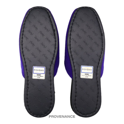 🔴 Yves Saint Laurent YSL Velour Logo Slipper - Purple