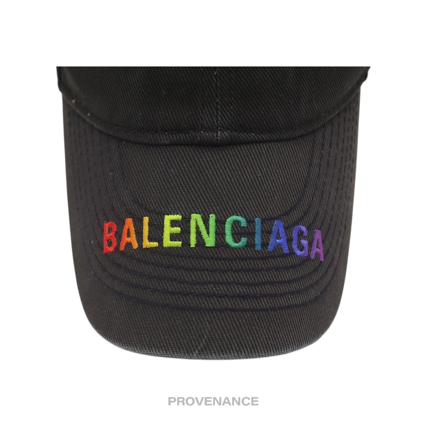 🔴 Balenciaga Embroidered Rainbow Logo Cap - Washed Black