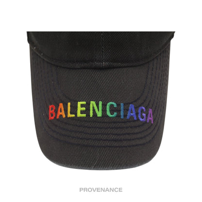 🔴 Balenciaga Embroidered Rainbow Logo Cap - Washed Black