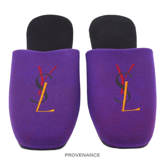 🔴 Yves Saint Laurent YSL Logo Slipper - Purple Velour