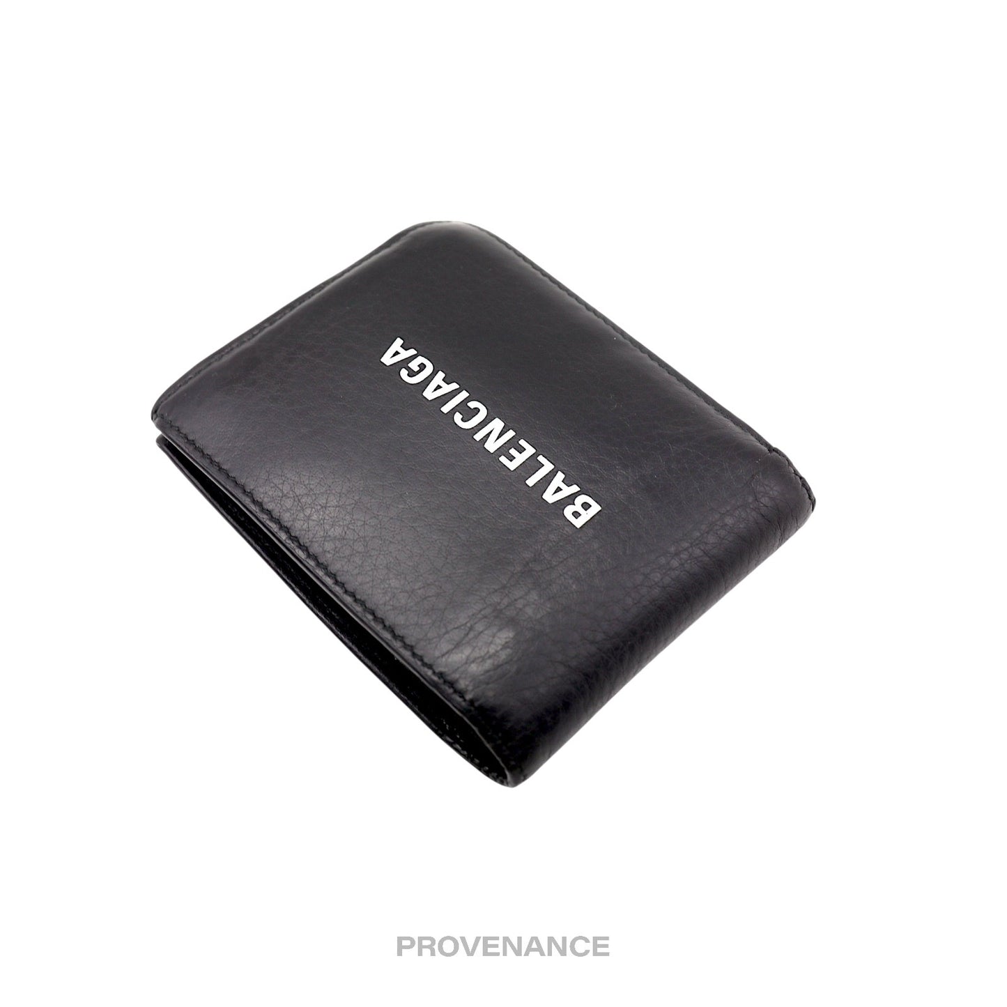 🔴 Balenciaga Logo Bifold Wallet - Black Leather