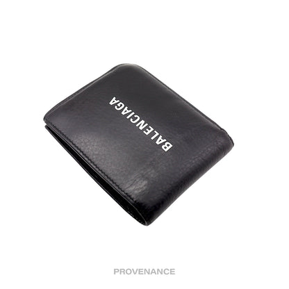🔴 Balenciaga Logo Bifold Wallet - Black Leather