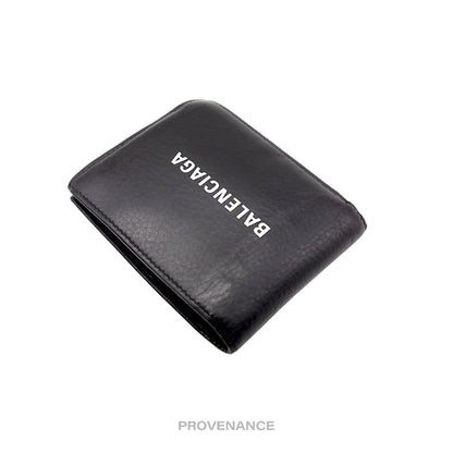 🔴 Balenciaga Logo Bifold Wallet - Black Leather