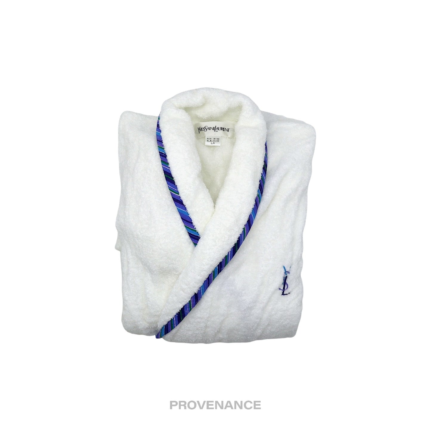 🔴 Yves Saint Laurent YSL Logo Robe - White Blue Terry