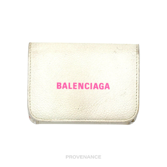 🔴 Balenciaga Logo Trifold Wallet - White Leather Pink